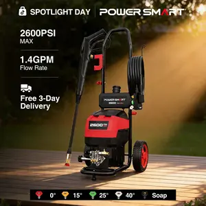 PowerSmart Electric Pressure Washer 2600-2800 PSI 1.4 GPM,Heavy Duty Cleaning,Power Washer with Turbo Nozzle,13-Amp Motor, 8" Wheels for Patio,Car,Wall,Home Cleaning,(DW1026A, DW1028A)