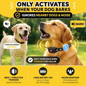 Smart Anti Bark Collar for Dogs, No Shock Bark Control Collar with Beep & Vibration, 8-Level Sensitivity, Anti-Interference Bark Detection, Waterproof Adjustable Collar for Small to Large Dogs Training Collars