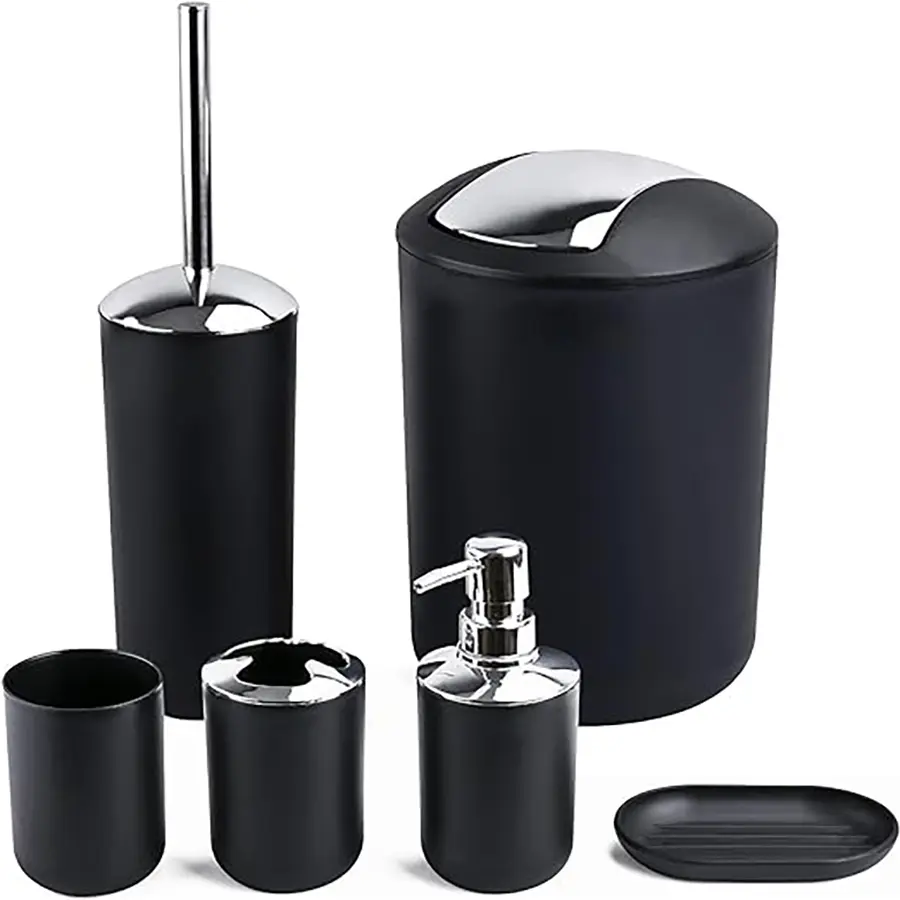 4pcs/6pcs Bathroom Set, Plastic Gift Set, Toothbrush Holder, Toothbrush Cup, Soap Dispenser, Soap Dish, Toilet Brush Holder, Trash Can, Bathroom Accessory Set, Bathroom Accessories Set