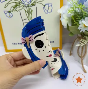 Blue-Haired Girl Double-Sided Claw Hair Clips, Durable Plastic for Women & Girls, FallFreshness, Casual Design, 4 Inches, Unisex, Premium Quality, Perfect Gift for Birthday, Valentine's Day, Graduation