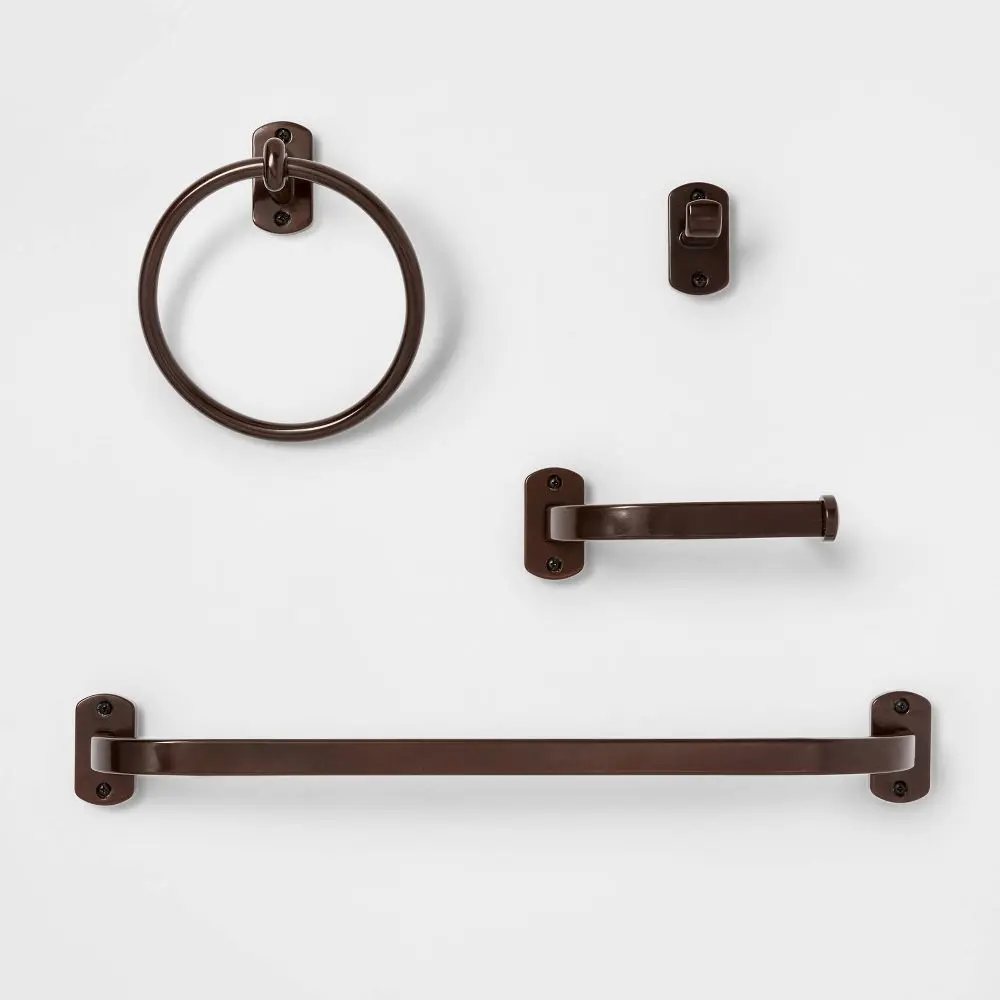 4pc Bath Hardware Set Oil Rubbed Bronze - Threshold: Includes Towel Ring Robe Hook Tissue Holder