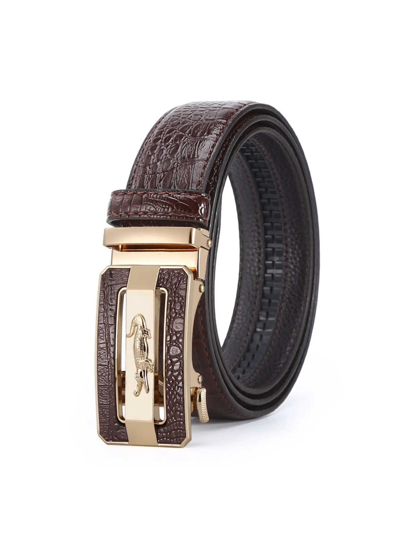 Men's Luxury Business Belt, Crocodile Pattern Automatic Buckle Waistband, High-Quality Casual Fashion Strap, Trendy Belt, Exquisite Belt, Casual Style Belts, PU Belt With Buckle, All Seasons Wear