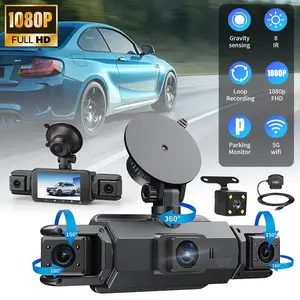 【FathersDayGift】4-Channel WiFi Dash Cam 1080P, Quad Camera Car DVR with 64GB Card, 3.0" IPS Screen, OBD Powered Recording