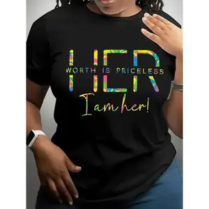 Women's Letter Print Casual Round Neck T-Shirt Short Sleeve Summer Daily Vacation Outdoor Ladies Clothing