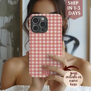 Personalized Gingham Plaid Frosted Pattern Phone Case, Gingham aesthetic Cell Cover, Custom name phone case, Plaid Frosted Phone Case