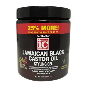 Fantasia IC Jamaican Black Castor Oil Styling Gel (20 oz) - Unisex Firm Hold Haircare, Moisturizer, Hydrating, Non-Flaking, Smooth, Frizz Control, Vitamin & Fatty Acid-Rich for Normal Hair Types