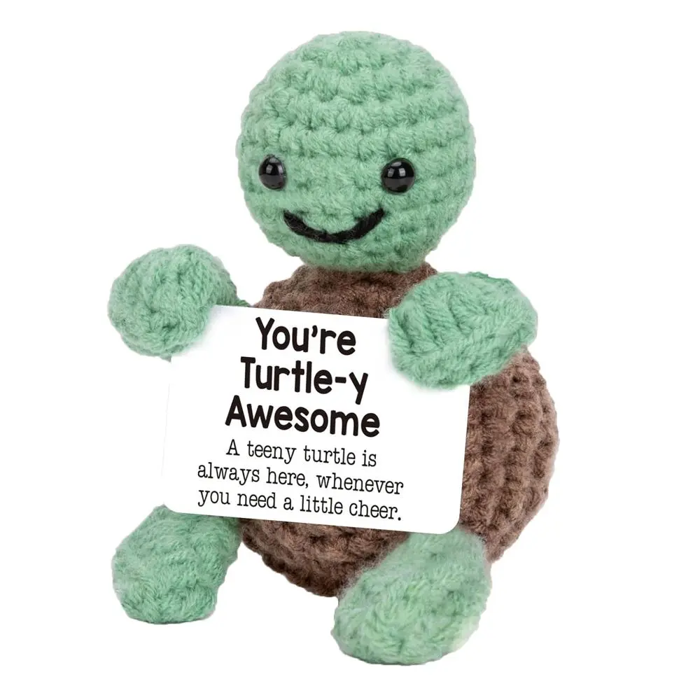 Cute Crochet Turtle Design Card Plush Toys, 1 Set Mini Funny Positive Turtle Gift, Croccheted Stuffed Animal Gifts, Handmade Crochet Animal, Emotional Motivational Support Turtle Decor Plush Toys, Anxiety Relief Products, Soft Adorable Stuffed Animal