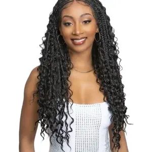 28" Boho Box Braid Wig - HD 360 Lace, 13x6 Free Parting, Human Hair Blend UNIMIX, Pre-Braided Glueless Wig