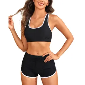 Tempt Me Women Two Piece Sports Bikini Athletic Swimsuits Racerback Crop Top with Boy Shorts Bathing Suits for Girls Vests