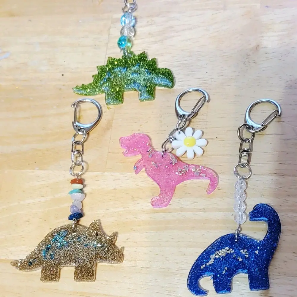 Sparkly Dinosaur Resin Keychains: Glittery, Handmade Jurassic Accessories