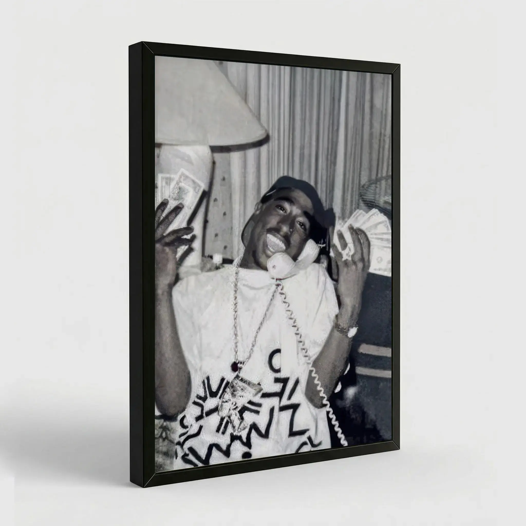 Black and White Tupac Portrait Canvas Poster - 90s Rap Legend Hip-Hop Icon, Home Inspo Indoors Wall Decor, Man Cave Home Supplies, Street Aesthetic Urban Music Art