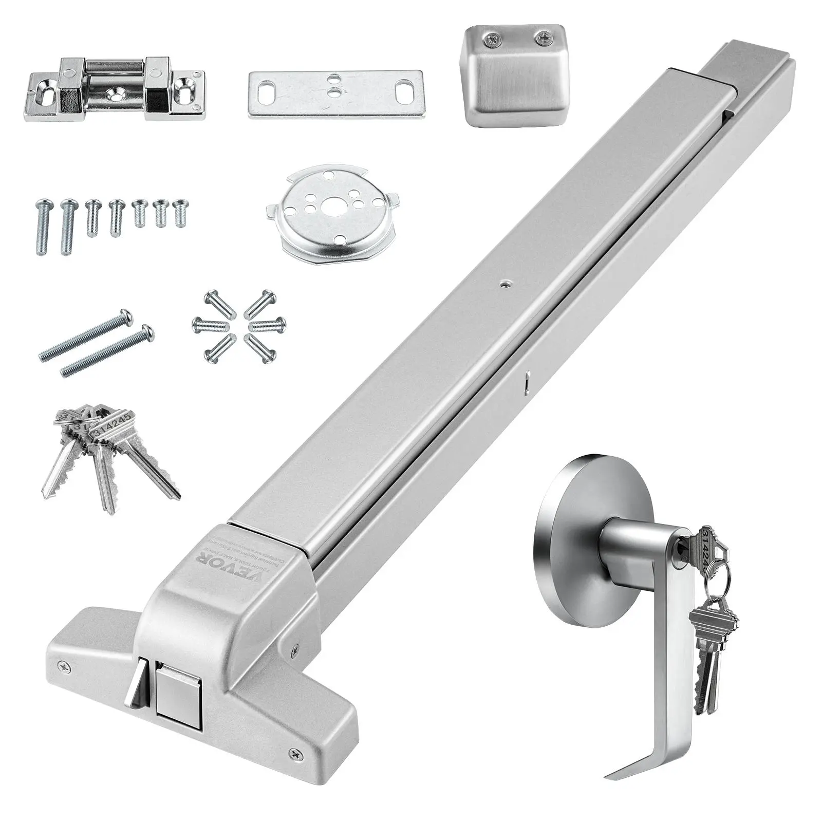 【Summerfinds】VEVOR Push Bar Door Locks Carbon Steel Panic Bars for Exit Doorswith Exterior Lever and 3 KeysPush Bar Panic Exit Device Door Hardware for Metal Wood Doorfor Left and Right Handed Doors