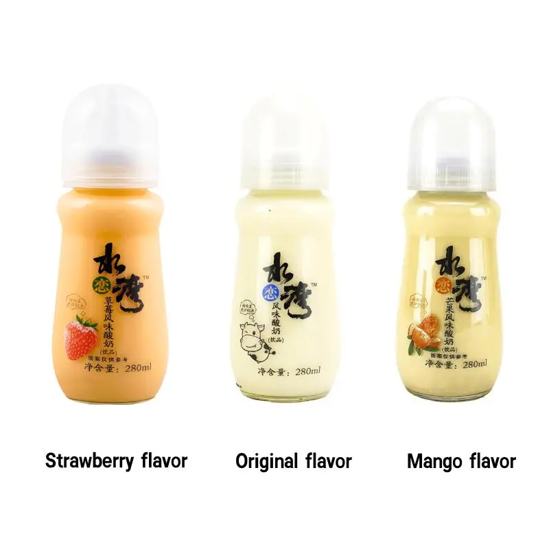 SHUILIANWAN Yogurt Drink Variety Pack - Strawberry, Mango & Original Flavors - 3x 280ml Bottles - Refreshing Dairy Beverage