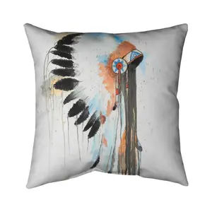 360 Stand Indian Design Ethnic War Bonnet Pillow, 16x16 in Polyester UV-Protected Soft Textile Cushion for Living Room Home Decor, Decorative Standard Pillows