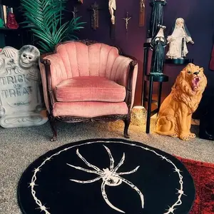Gothic Spider Carpet, Indoor Round Rug, Halloween Decor, Soft Plush Mat, American Retro Style, Vintage Design Rug, Living Room Bedroom Game Room, Fluffy Bedroom Rug, Fluffy Rugs, Home Decor Rugs, Fluffy Modern Rug
