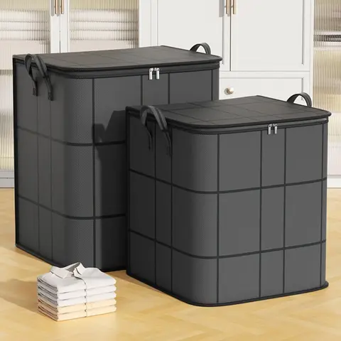 Large-capacity Gray Foldable Wardrobe Storage Box, Household Double Zipper Finishing Bag with Handle, Suitable for Clothing and Bedding Storage Space-saving Storage Box