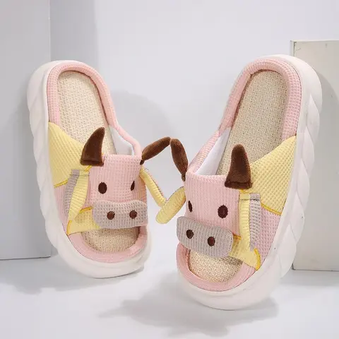 Women's Animal Print Cow Design Slippers - Cartoon Style, Plush Cross-Strap Flat Heel Slides, Non-Slip Soft EVA Sole, Flexible Fabric, Cozy Soft Fluffy Footwear, Indoor Casual Shoes for Women