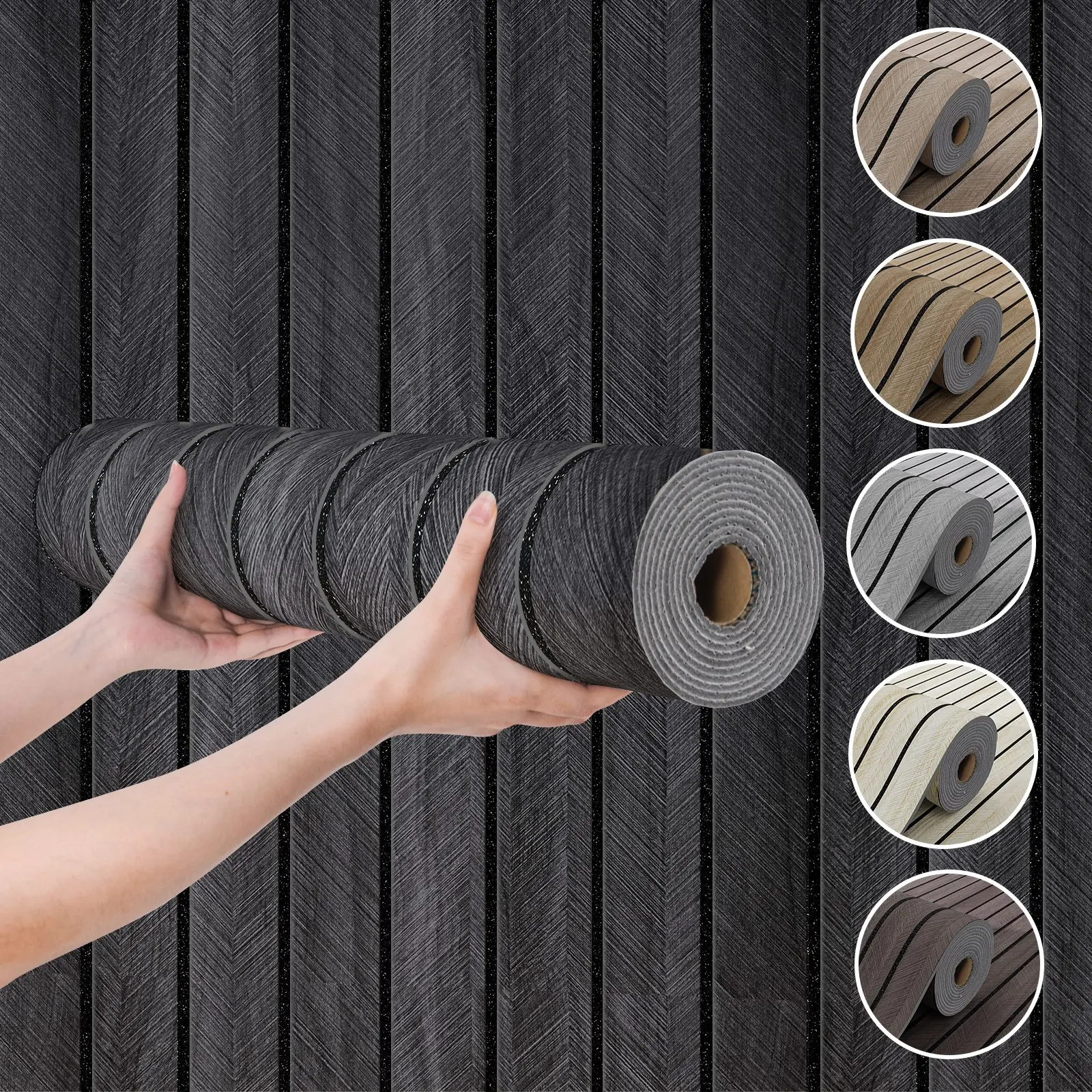 A Roll of 3D Grooved Wood-Grain Wall Panels, Self-Adhesive, Waterproof, Sound-Insulating, Decorative Wallpaper with Textured Design, Easy to Clean & Install, Removable, Perfect for Living Rooms, Bedrooms, Ceiling, Interior Walls Décor