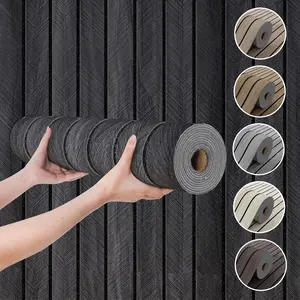 A Roll of 3D Grooved Wood-Grain Wall Panels, Self-Adhesive, Waterproof, Sound-Insulating, Decorative Wallpaper with Textured Design, Easy to Clean & Install, Removable, Perfect for Living Rooms, Bedrooms, Ceiling, Interior Walls Décor