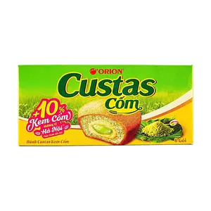 ORION Custard Cake Hanoi Pandan Flavor 6pcs 141g - Vietnamese Classic Snack, Afternoon Tea Treat, Soft Chiffon Cake with Creamy Custard Filling