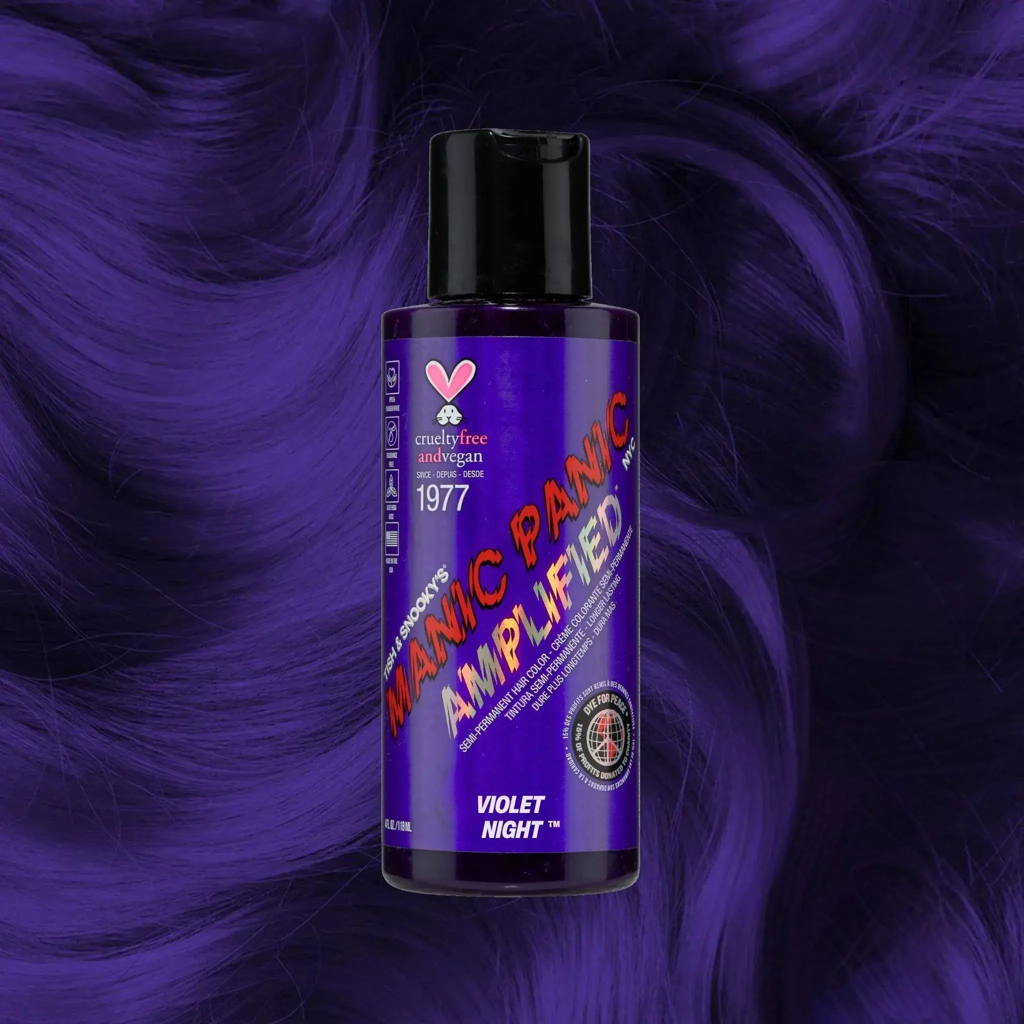 Violet Night™ Amplified™ Darkest Cool Purple Semi-Permanent Hair Dye with Rich Pigment, Lightening, Glowup, Blonde