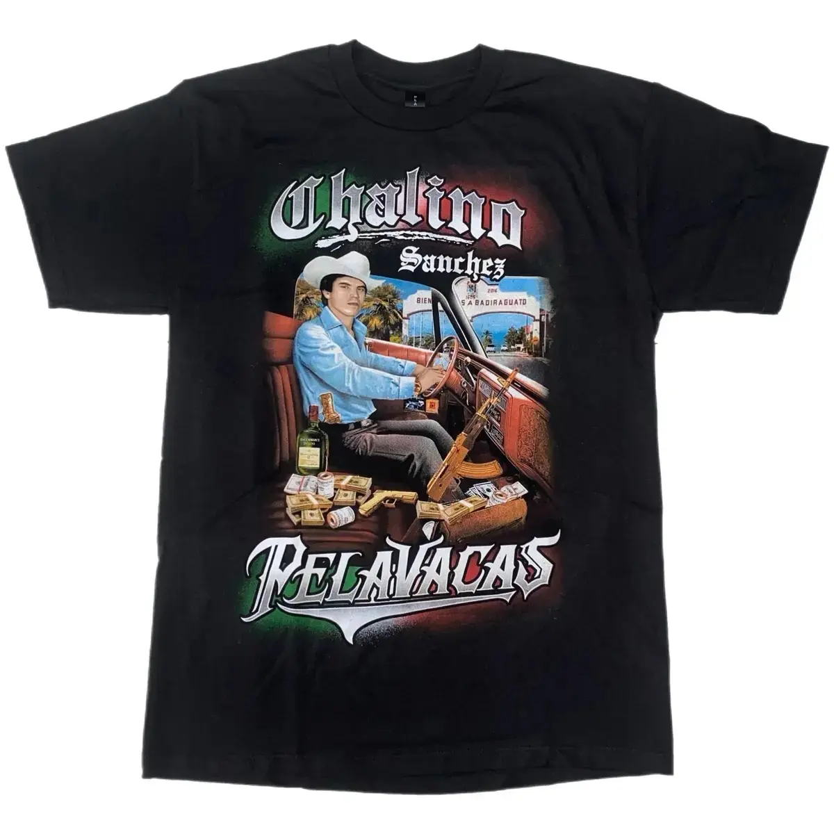 Men's Short Sleeve Graphic Print T-Shirt - Chalino Sanchez Pelavacas Design, 100% Cotton Oversize Cut Casual Clothes, Breathable Round Neck Streetwear Sports Top with Durable Stitching