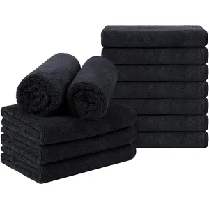 Black Salon Towel, Pack of 24 (Not Bleach Proof, 16 x 29 Inches) Super Soft and Absorbent Microfiber Hair Salon Towels for Salons, Hand, Gym, Bath, Spa and Home Hair Care