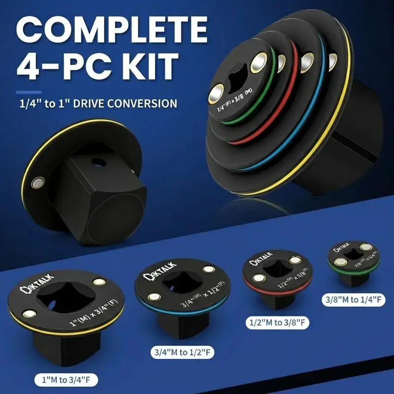 4PC Magnetic Impact Socket Adapter Set - 1/4" to 1" Drive Converter Kit with Strong Magnet