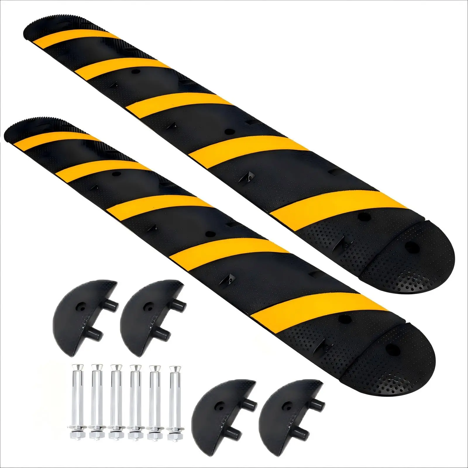 GARVEE 6FT Rubber Speed Bumps (2 Pack), 66000 LB Capacity Heavy-Duty Speed Humps with 6 Bolts & 4 Terminals  for Parking Lots, Roads, Schools, Warehouses, Hotels