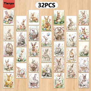 Easter Themed Postcard, 32pcs/set Cute Rabbit Pattern Postcard, Wall Decorative Card, Message Card, Wall Decor for Home Bedroom