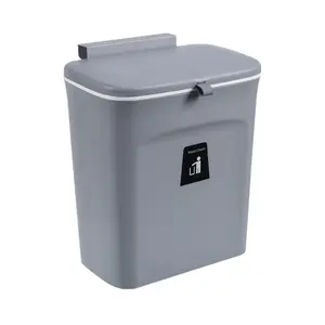 Kitchen  Trash Can, 2.4 Gallon Wall Mounted Counter  Compost Bin, Small Garbage Can with Lid for Cupboard/Bathroom/Bedroom/Office/Camping/Under Sink(Grey)