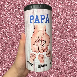 El Mejor Papá Hands 16oz Stainless Steel Drink Cooler Tumbler. Built-In Bottle Opener. Comes With Clear Lid and Straw.