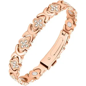 Pure Copper Bracelets for Women, Ultra Strength Magnetic Bracelet with 3800 Gauss Magnets & Sparkling Cubic Zirconia, Adjustable,charm bracelet Bangle Fashion