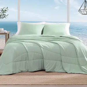 ChillChilla Cooling Comforter  Size-3 Pieces Cooling Blankets for Hot Sleepers and Night Sweats, Double-Sided Summer  Comforter Set, Breathable Lightweight Blanket Grey Green