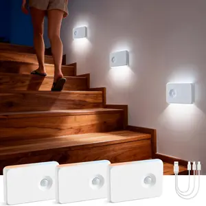Wireless Rechargeable Motion Sensor Stair Light, Smart Led Motion Activated Battery Operated Night Lights, RGBW Stick On Closet Lamp Indoor for Step Cabinet Hallway Bathroom Stairway