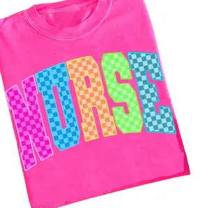 Neon Checkered Nurse Tshirt, Nurse Neon Distressed Tee, Nurse Cna RN NICU Shirt, Preppy Stethoscope Sweater, Nursing Life Hoodie, Nursing Gift For Her