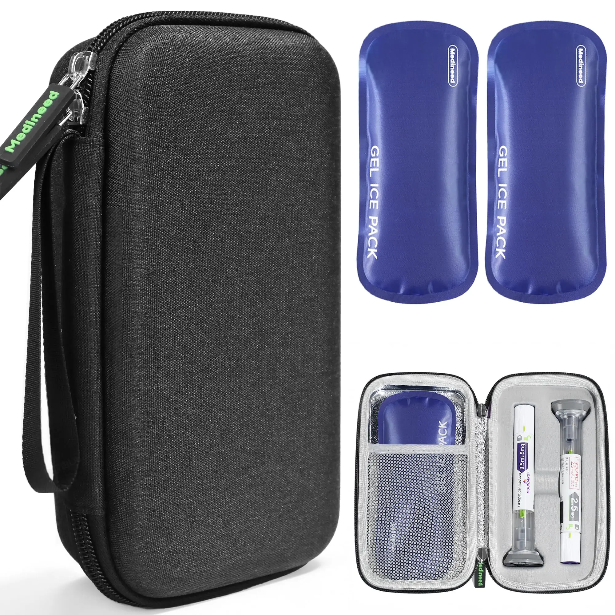 Hardshell EVA Insulated Travel Case for Zepbound/Mounjaro Pens, Reusable Gel Ice Packs, Shock-Absorbing Foam Organizer with Custom Slots & Mesh Pocket, TSA-Approved for Business Trips & Camping, Stain-Resistant Cooler Bag, Travel Organizer Bag, Zipper, 8.