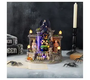 Glitzhome 10"H Lighted Resin Halloween HauntedHouse Village