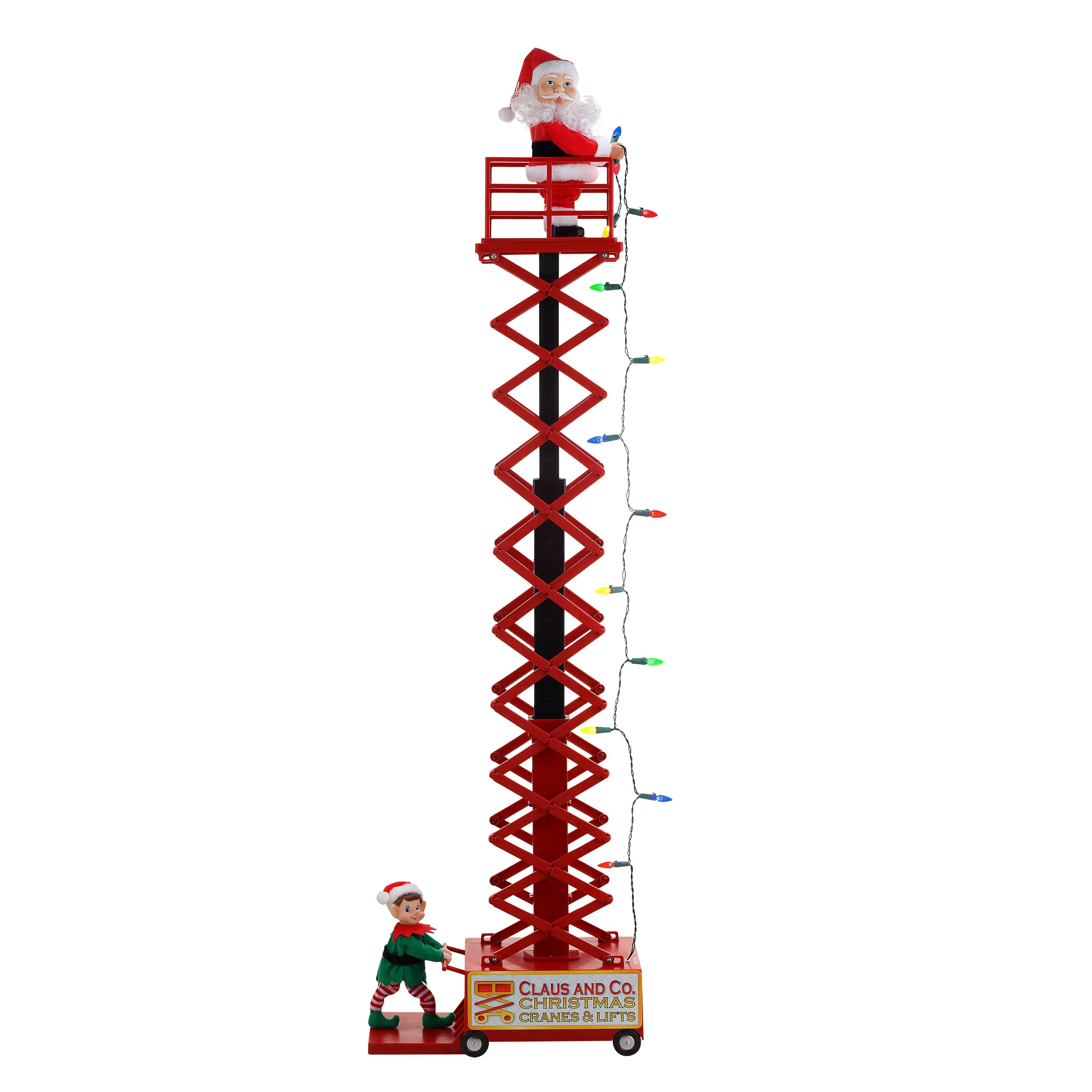 50 in. White Animated Musical Lift Santa, Festive Decoration with 13 Lights, 13.4" Wide, 15 Christmas Songs, 27 in. Height, 6-Hour Timer, 27 Inches