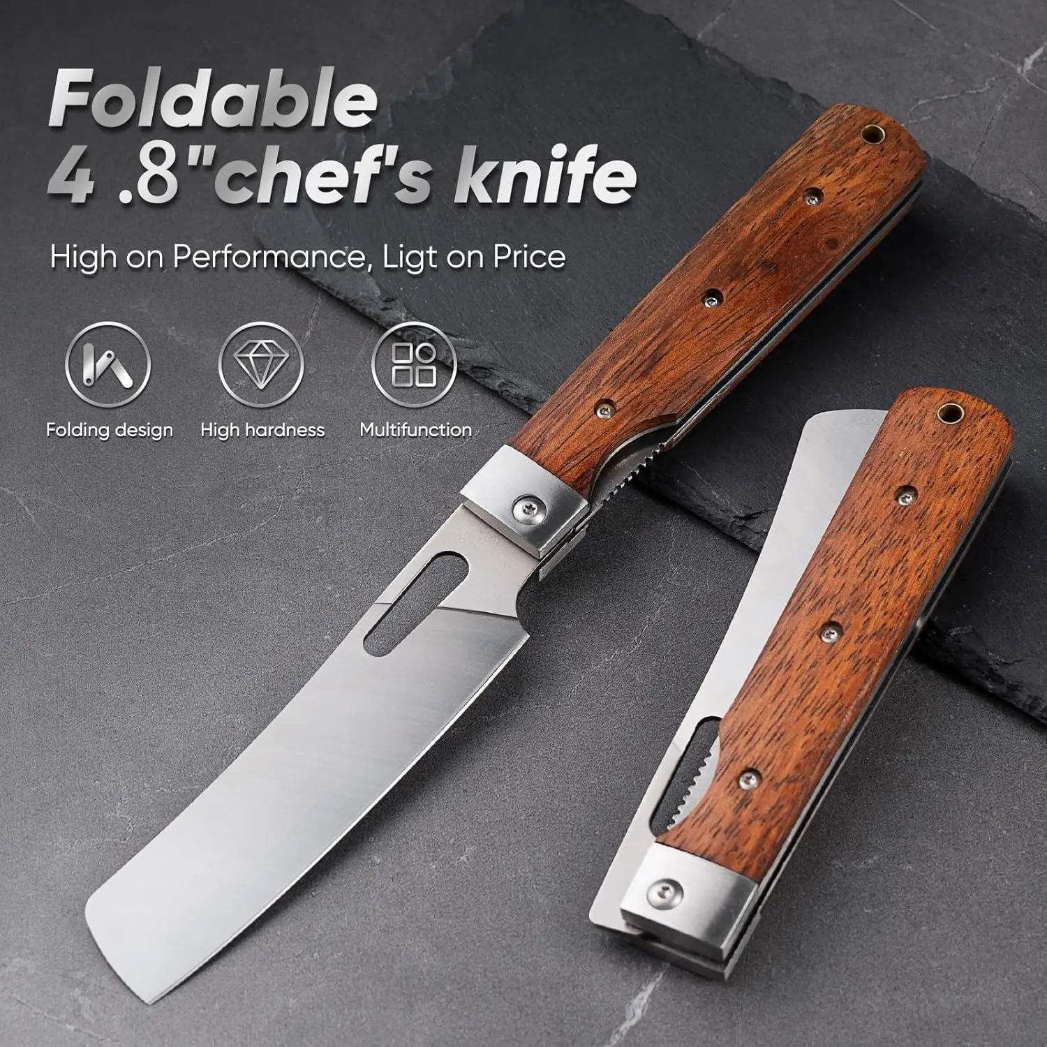Portable Folding Nakiri Knife, 4.8 Inch Ultra Sharp Kitchen Knife - Perfect for Outdoor Chef Knife, BBQ, Camping & Daily Cooking