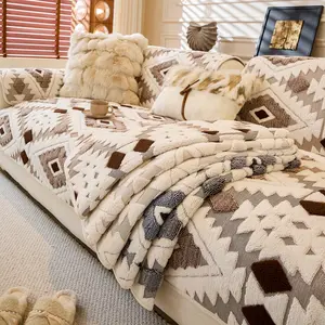 Geometric Pattern Plush Sofa Cushion, Non-Slip Wear-Resistant Pet-Friendly, Fits Single-Seater Multi-Seater Sofas, Home Decor Protector, Sofa Cover, Sofa Couch Covers