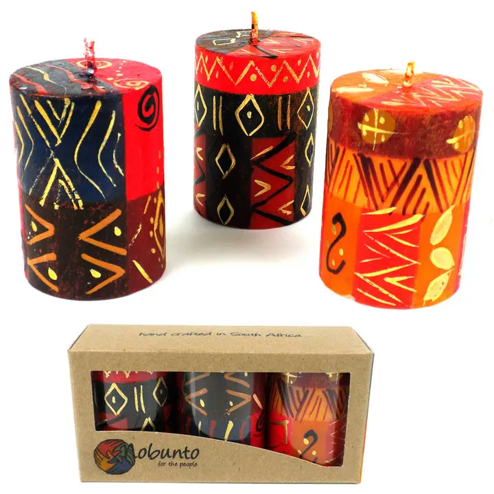 Set of Three Boxed Hand-Painted Candles - Bongazi Design - Nobunto Traditional