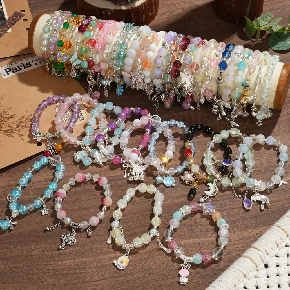 Bohemian Bracelet Set, 18-24pcs Glass Beaded Stacking Bangles with Butterfly Charms, Unisex Fashionable Jewelry Accessories for Daily Wear & Valentine's Day Gift, Bracelets Accessories, Fashionable Bracelet Style