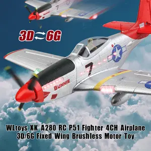 XK A280 RC P51 Fighter 4CH Airplane 3D/6G Fixed Wing Brushless Motor Toy
