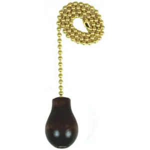 212 MAIN 12 in. Ceiling Fan Pull Chain with Walnut Wooden Knob, Jandorf Specialty Hardware 60318, Ceiling Fan-Compatible, Solid Brass