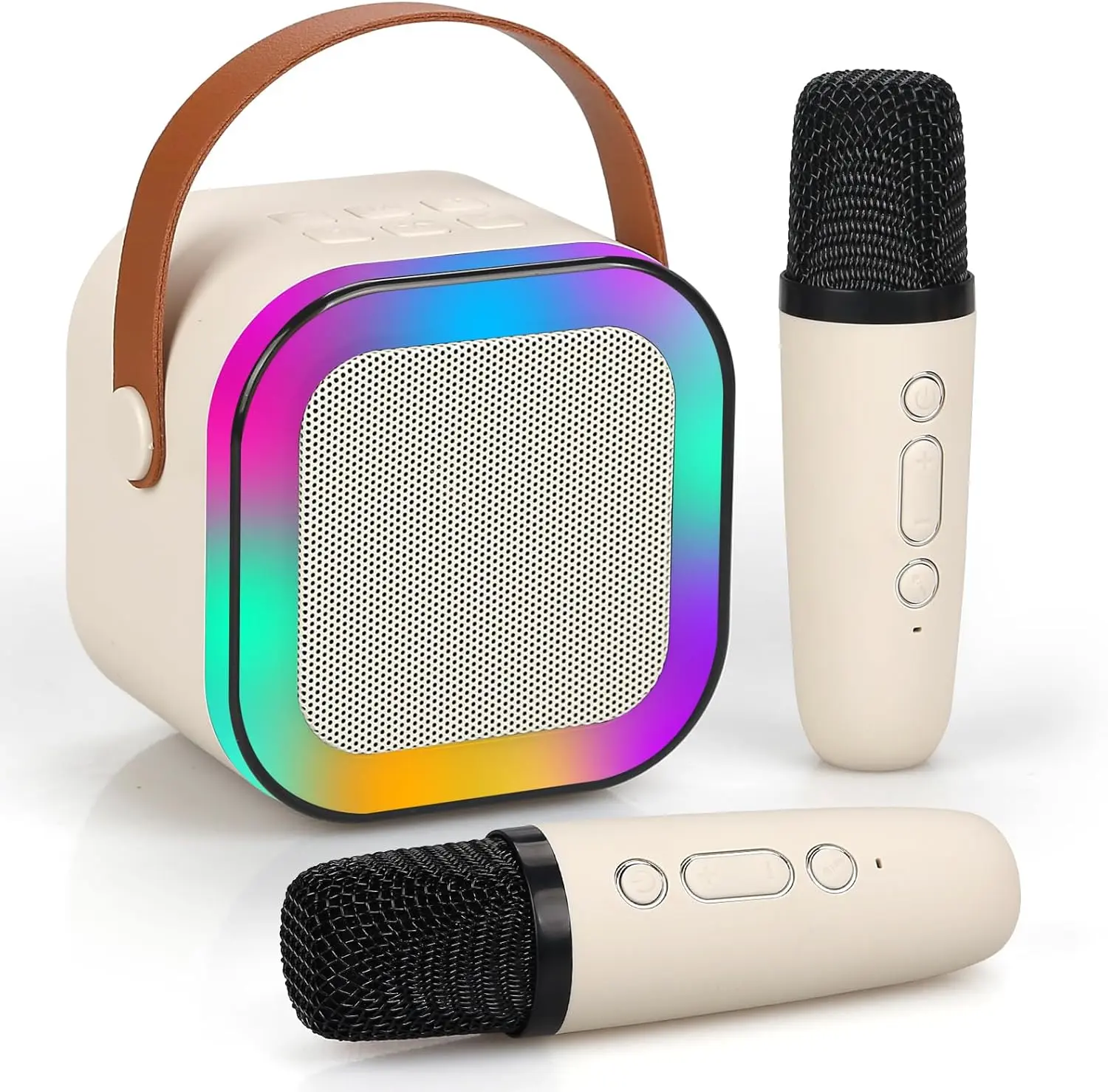 Mini karaoke machine with microphone sound system, portable karaoke machine with 2 wireless microphones, birthday gifts for girls and children aged 4-12, family gatherings family gathering