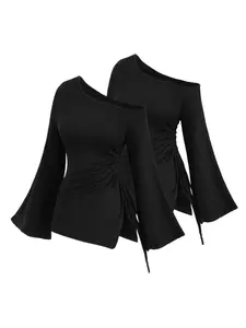 [Plus Size] Solid One Shoulder Tee, Casual Asymmetrical Neck Long Sleeve T-shirt Top for Spring, Women's Clothing for Daily Wear, Casual Fashion Shirt, Womenswear
