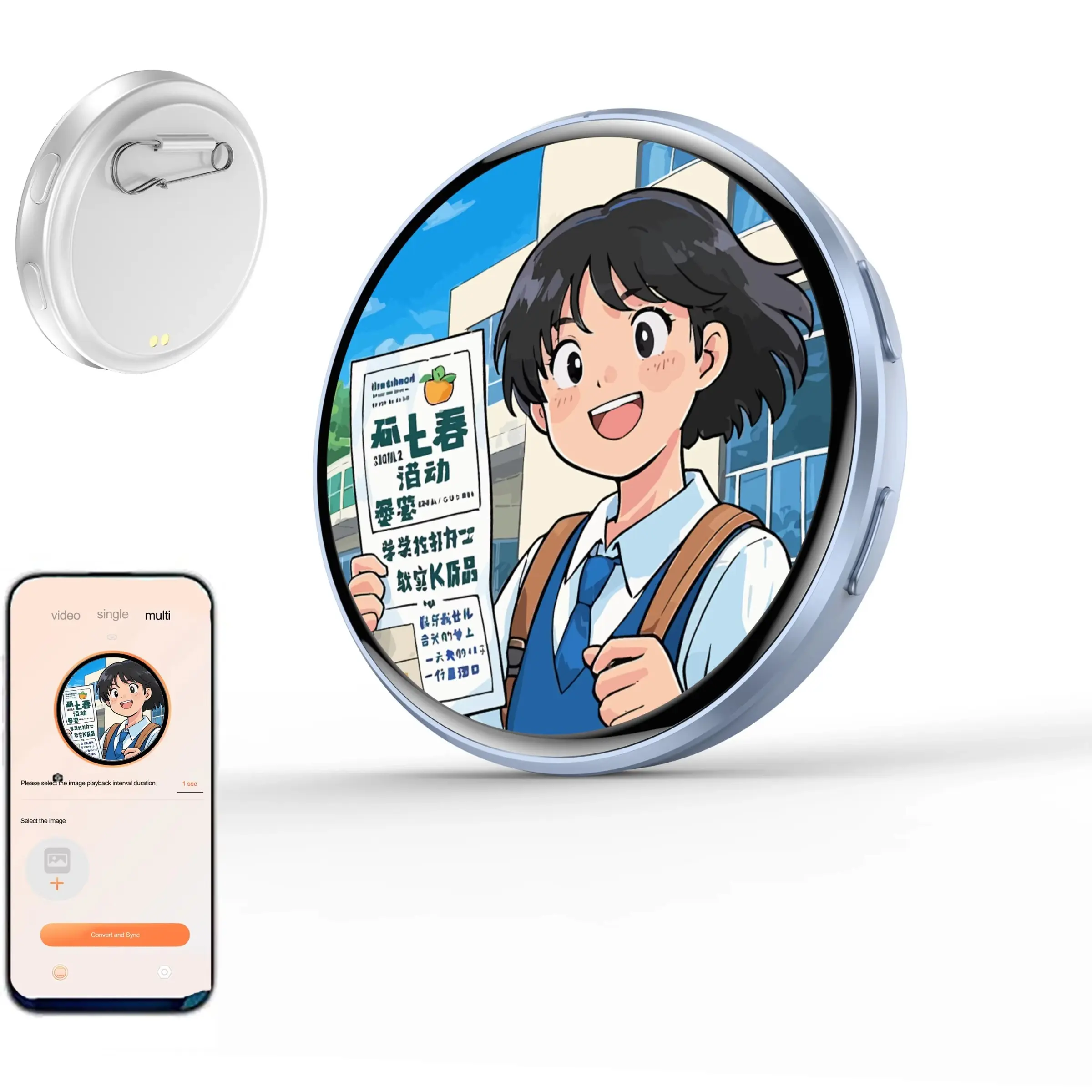 1.7 Inch HD Screen Electronic Smart Badge, Transmits Images and 15 Second Videos, Bluetooth-compatible 6.0, 30 Hour Battery, Dynamic Color Lights, Smart Digital Badge