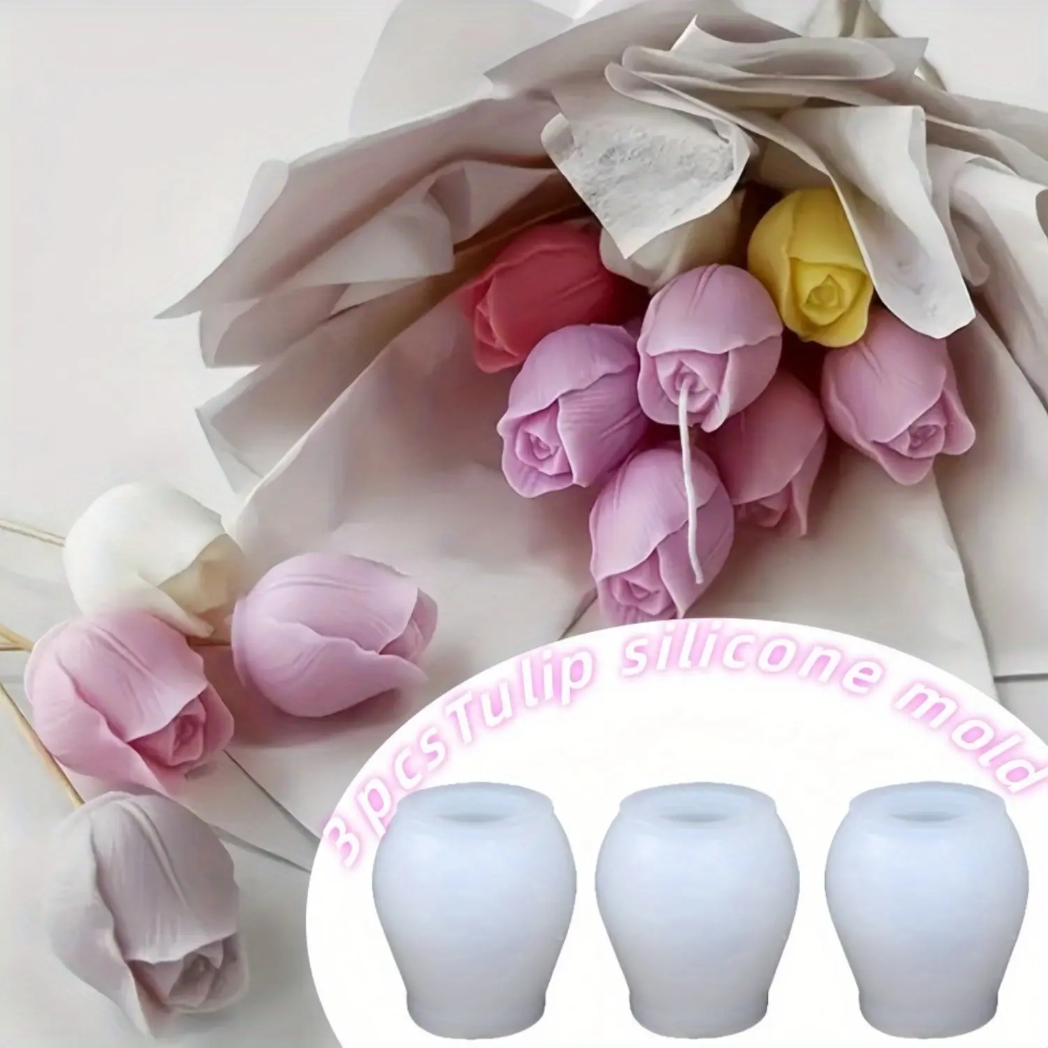 3 Pack Tulip Mold Tulip Resin Candle Mold - Silicone 3D Molds for Candy & Home Decor - Resin Casting & Making Molds,Household goods,Halloween Decor Gifts,DIY Home tools,Hand tools