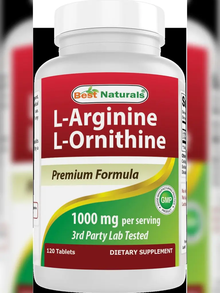 Best Naturals L-Arginine L-Ornithine - 1000mg per Serving - 120 Tablets - Non-GMO & Gluten Free